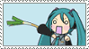 a blue stamp featuring a chibi hatsune miku holding a leek with text that says i have a leek, dont make me use it