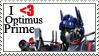 a stamp featuring bayverse optimus prime with text saying i heart optimus primse